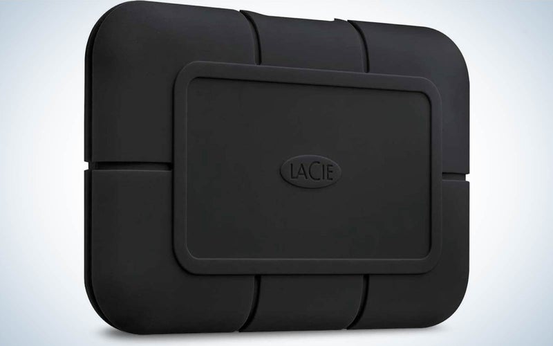 A Lacie Pro Portable SSD on a plain background