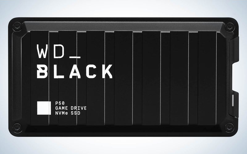 A WD Black portable SSD on a plain background