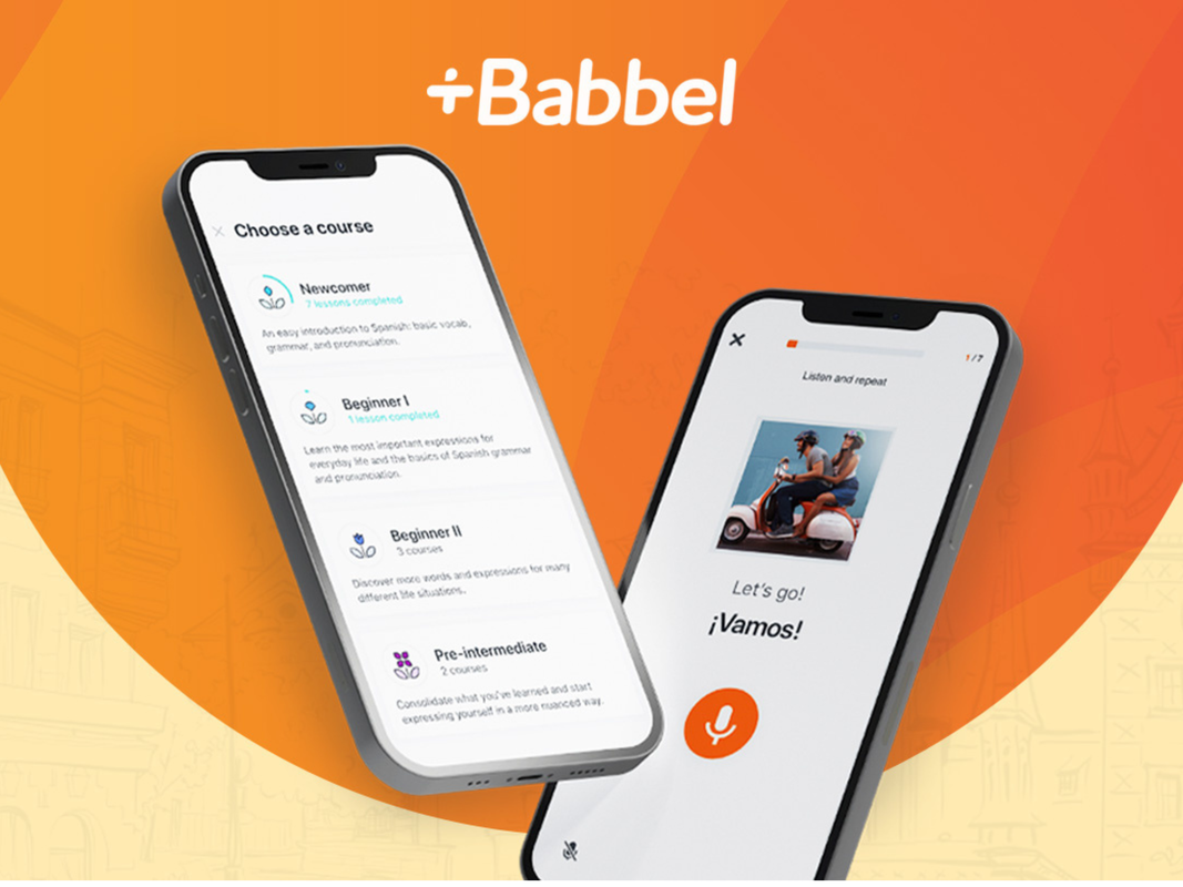 An advert for Babbel on an orange background