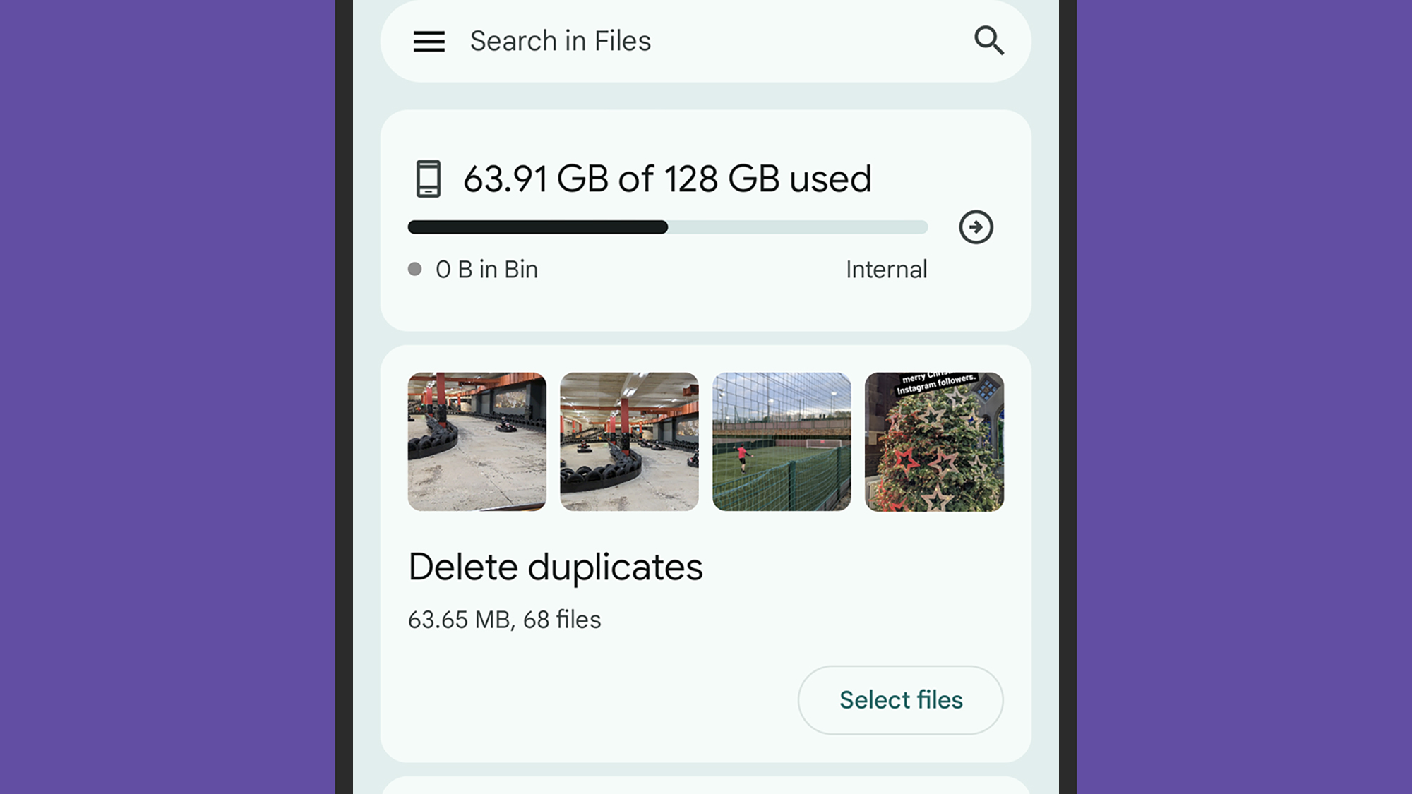 Use Files by Google to find duplicates on Android.