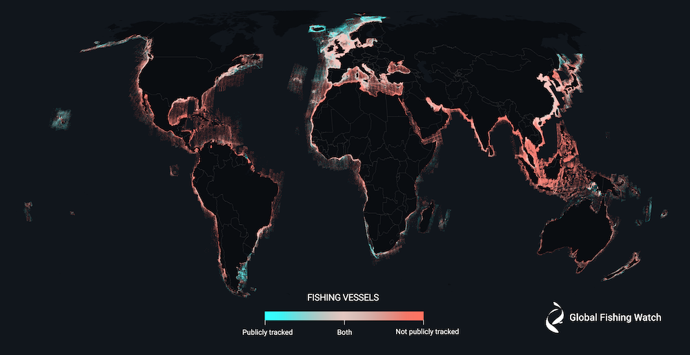 Data visualization of untracked fishing vessels around the world