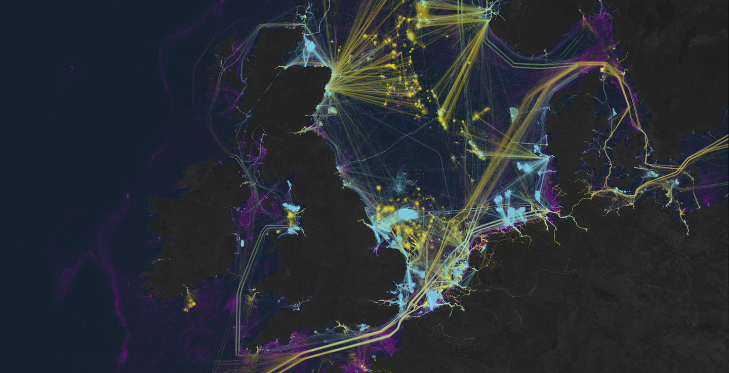 Data visualization of all maritime activity in the North Sea