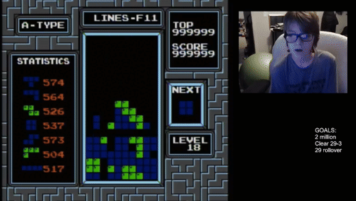 GIF of Willis Gibson achieving kill screen on classic Tetris