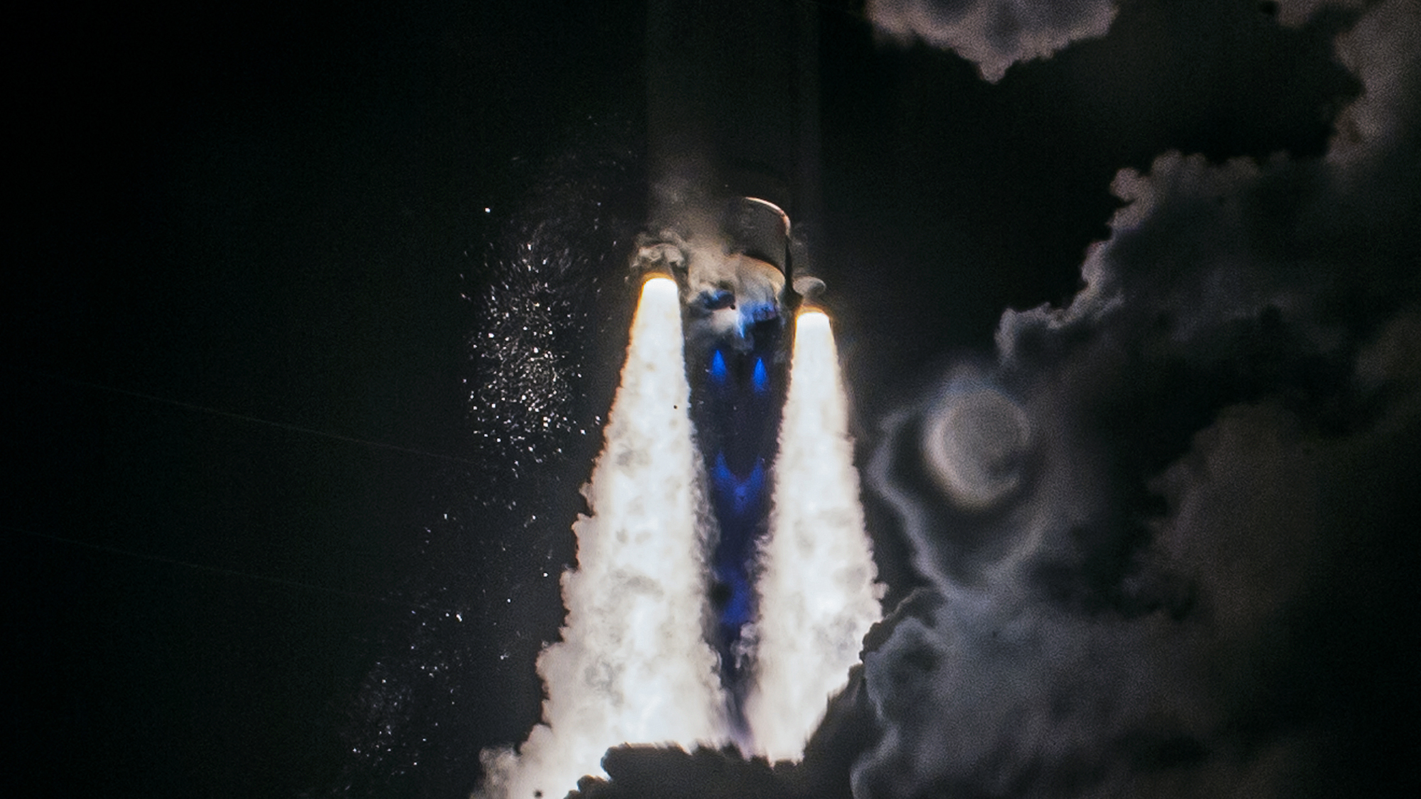 Smoke billows out of two engines as United Launch Alliance's Vulcan Centaur, lifts off from Space Launch Complex 41d at Cape Canaveral Space Force Station in Cape Canaveral, Florida, on January 8, 2024. The new rocket is carrying Astrobotic's Peregrine Lunar Lander.