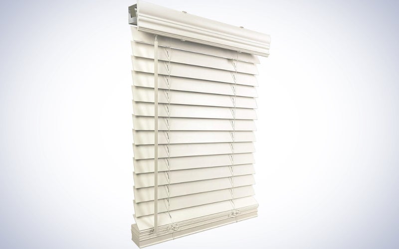 US Window And Floor Faux Wood Inside-Mount Cordless Blinds on a plain white background.