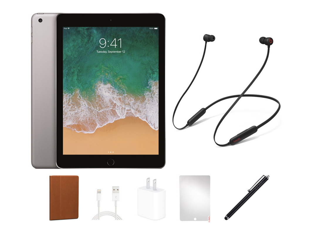 Upgrade your tech with a like-new Apple iPad 6 128GB and Beats Flex headphones, on sale for $220