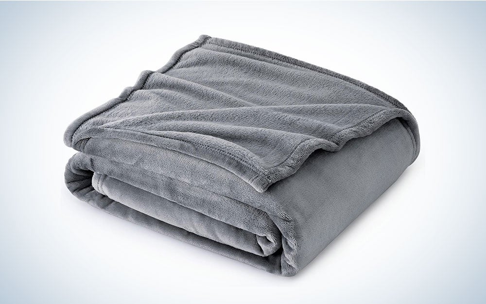 A grey Bedsure Fleece Throw Blanket for Couch on a plain background.