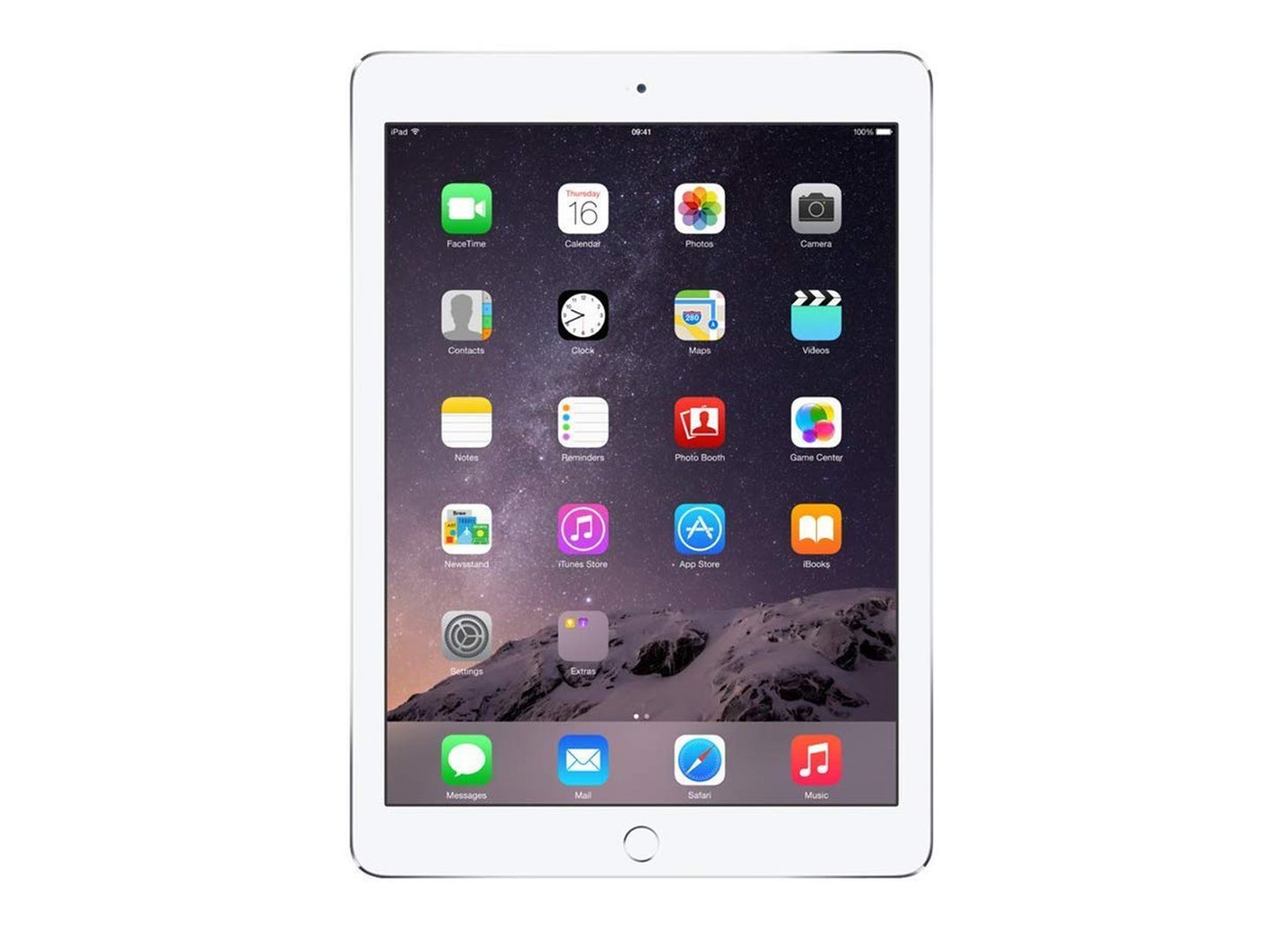 A white iPad Air on a plain background.