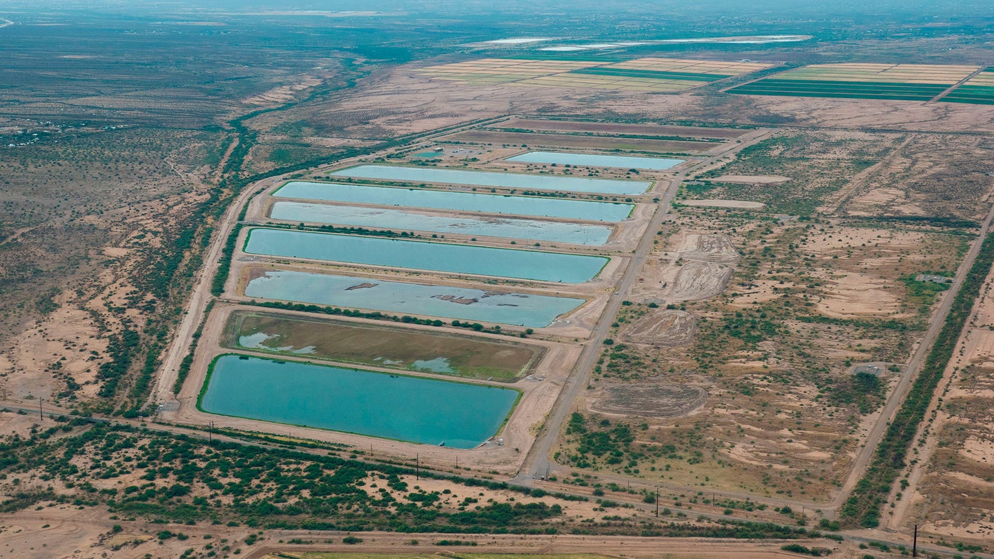 Groundwater recharge ponds with water delivered from a canal in Arizona.