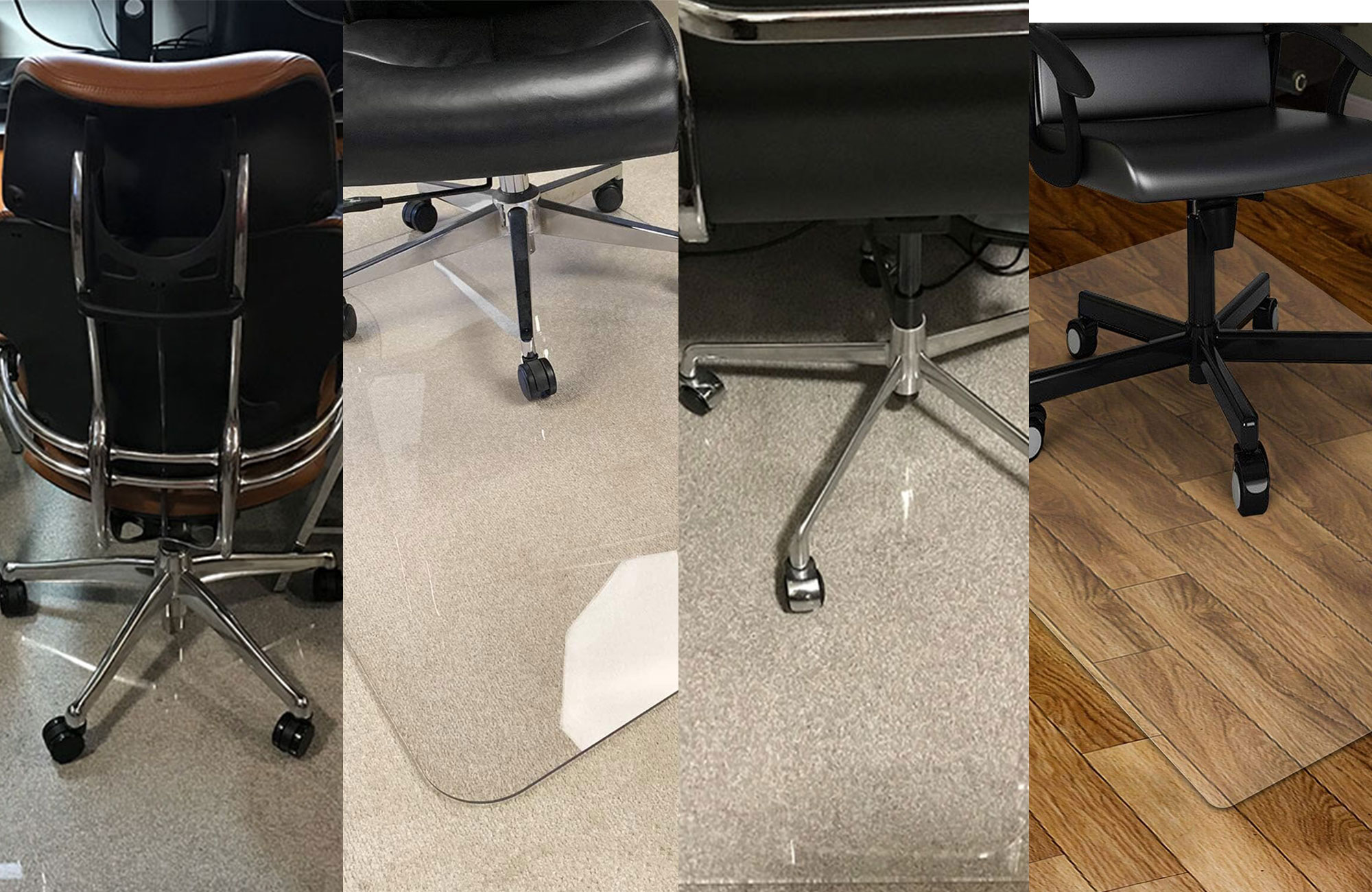 A lineup of the best chair mats in a lineup of four vertical panels.