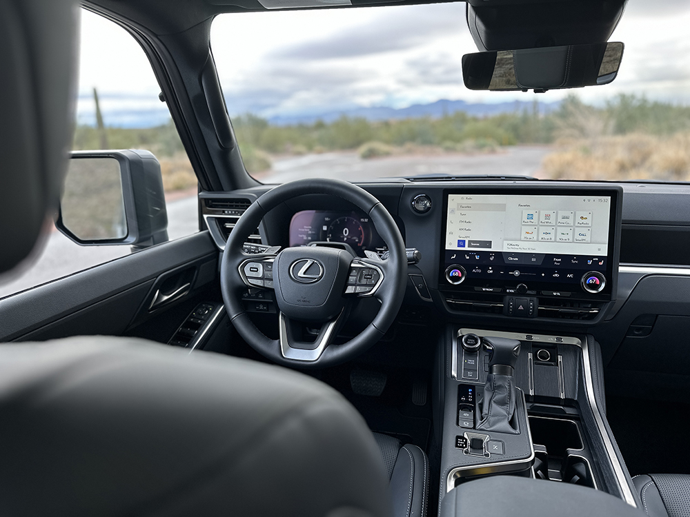 The 2024 Lexus GX features Toyota's updated infotainment technology with a mix of physical buttons and touchscreen controls.