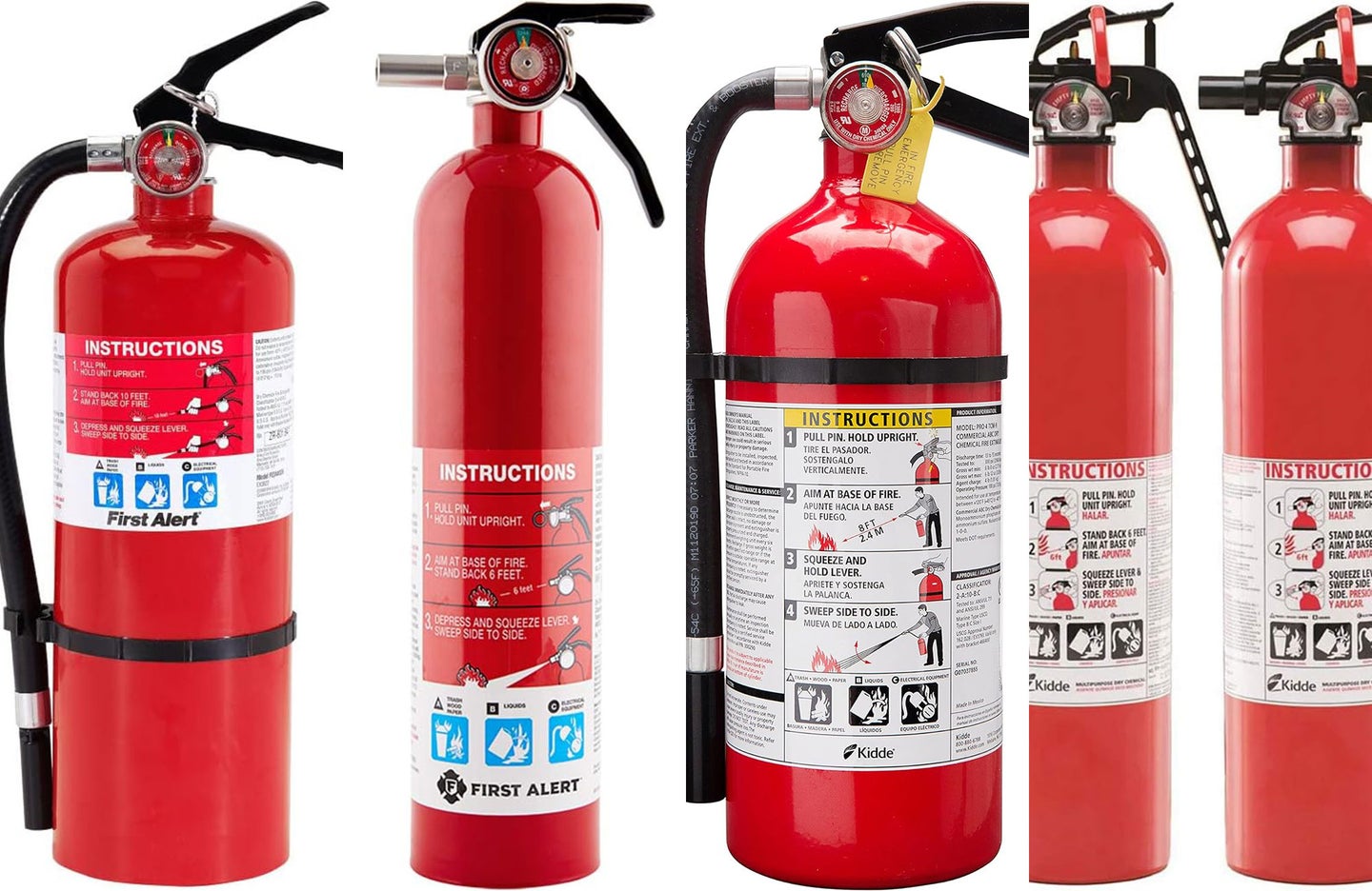 A lineup of four of the best fire extinguishers.