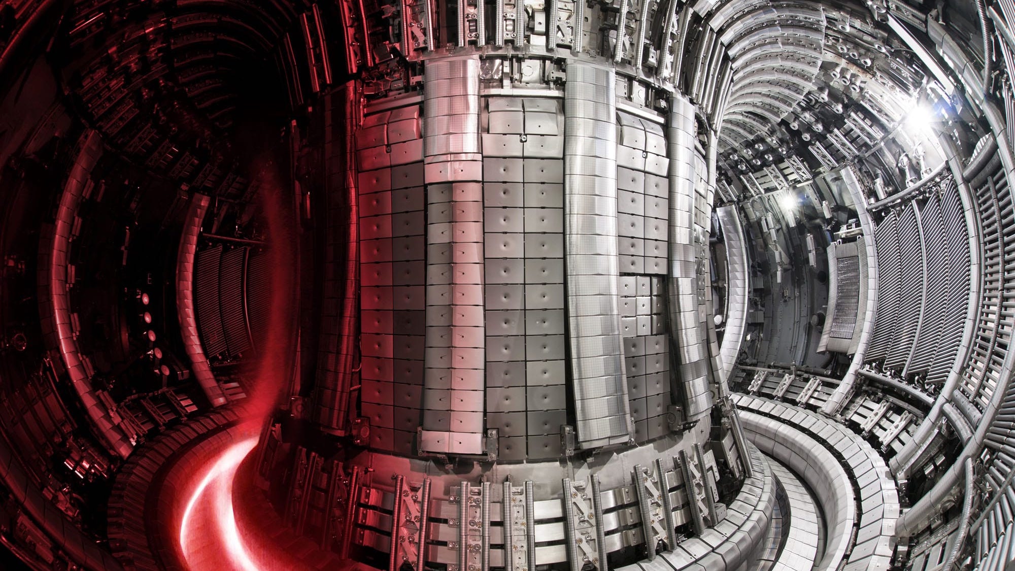 Interior of JET fusion reactor with plasma superimposed