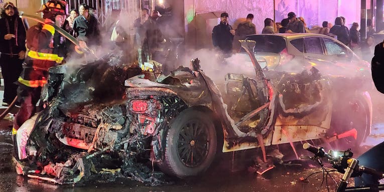 A crowd torched a Waymo robotaxi in San Francisco