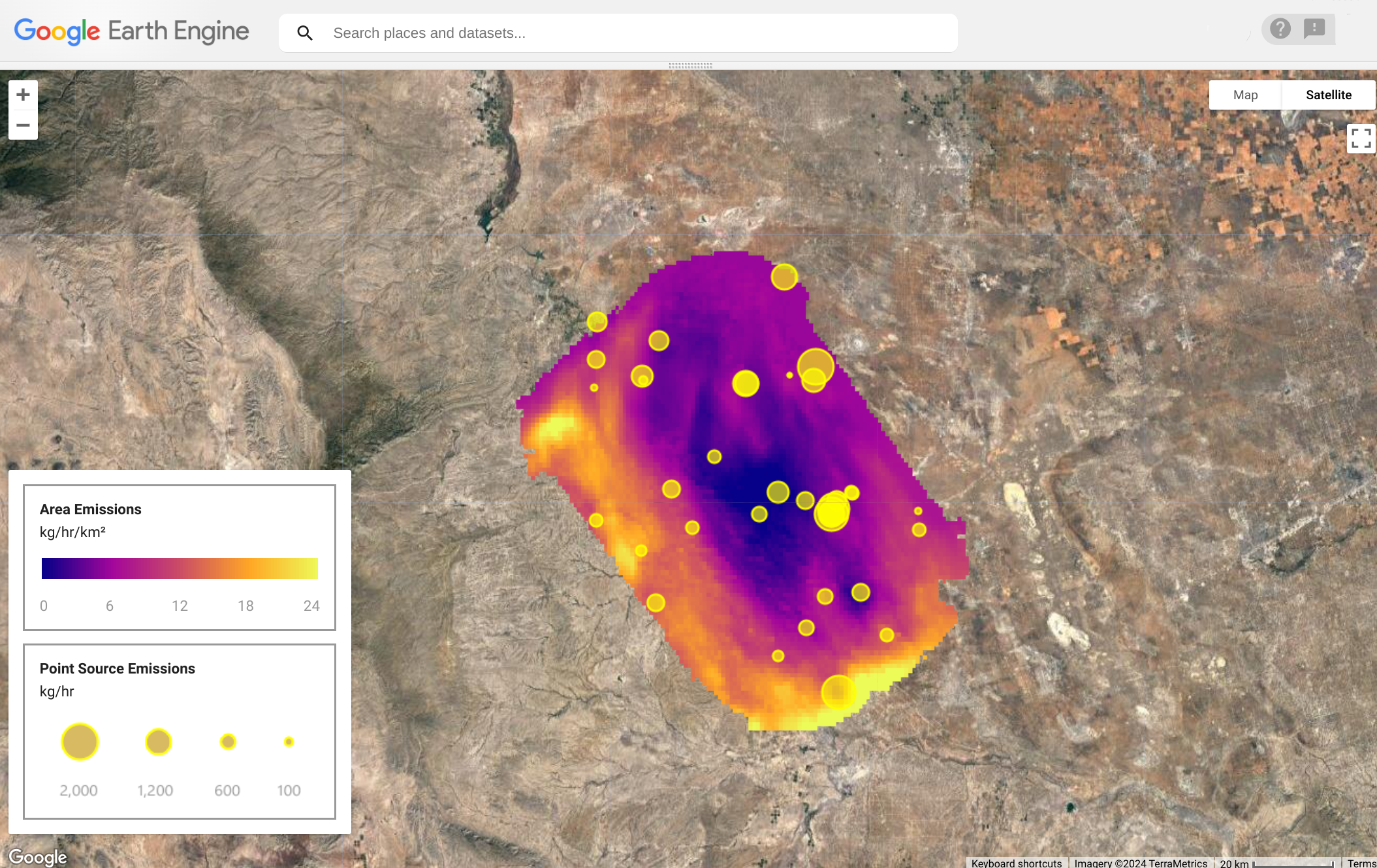 Google Earth Image screenshot displaying methane geodata map