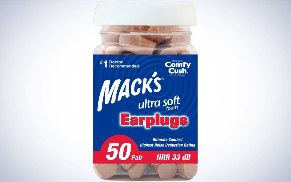 Mackâs earplugs on a plain white background.