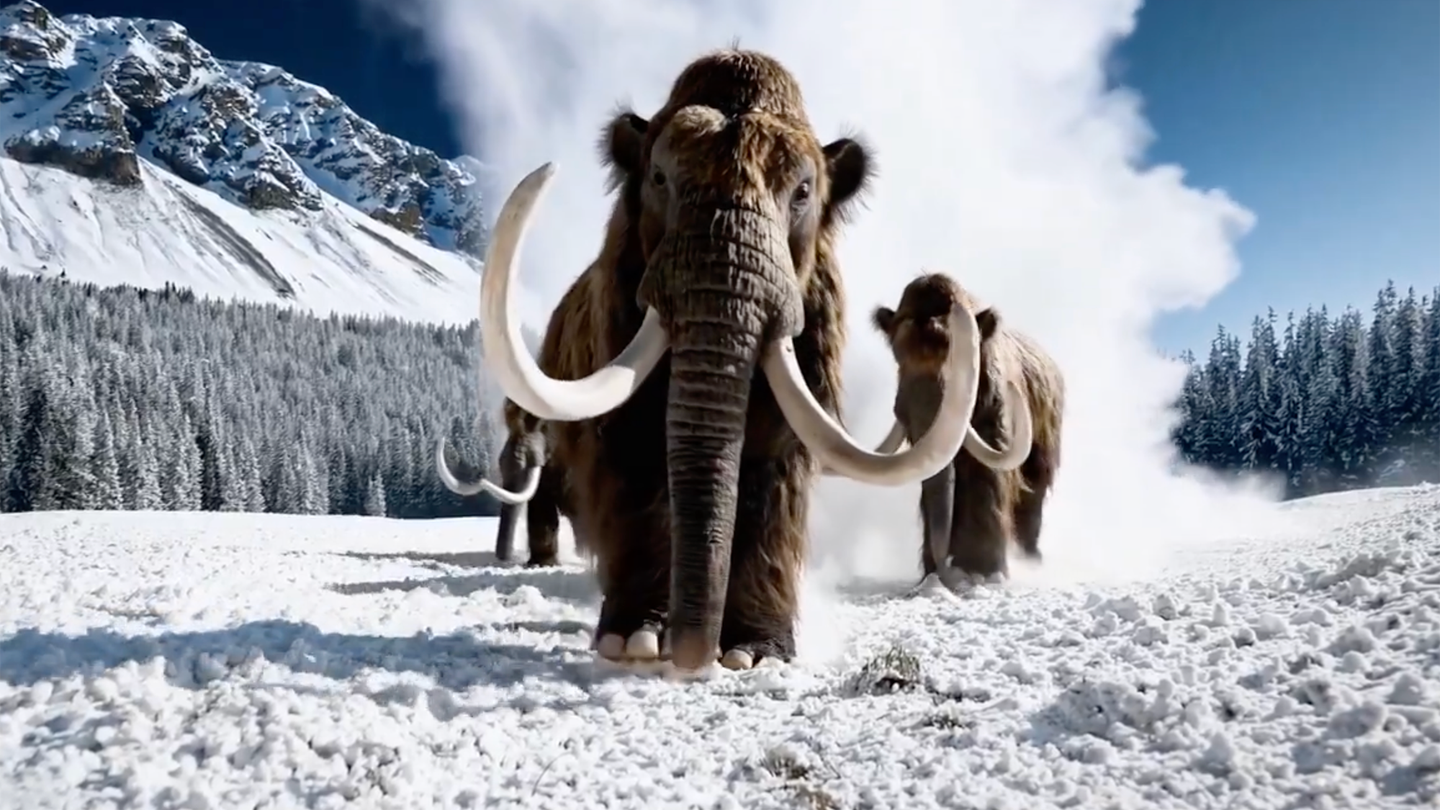 Sora AI generated video still of woolly mammoth herd in tundra