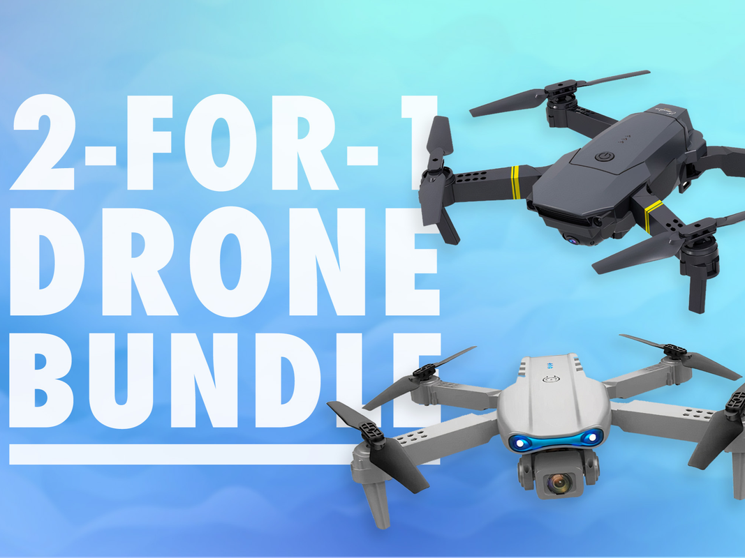 A picture of two drones on a blue background