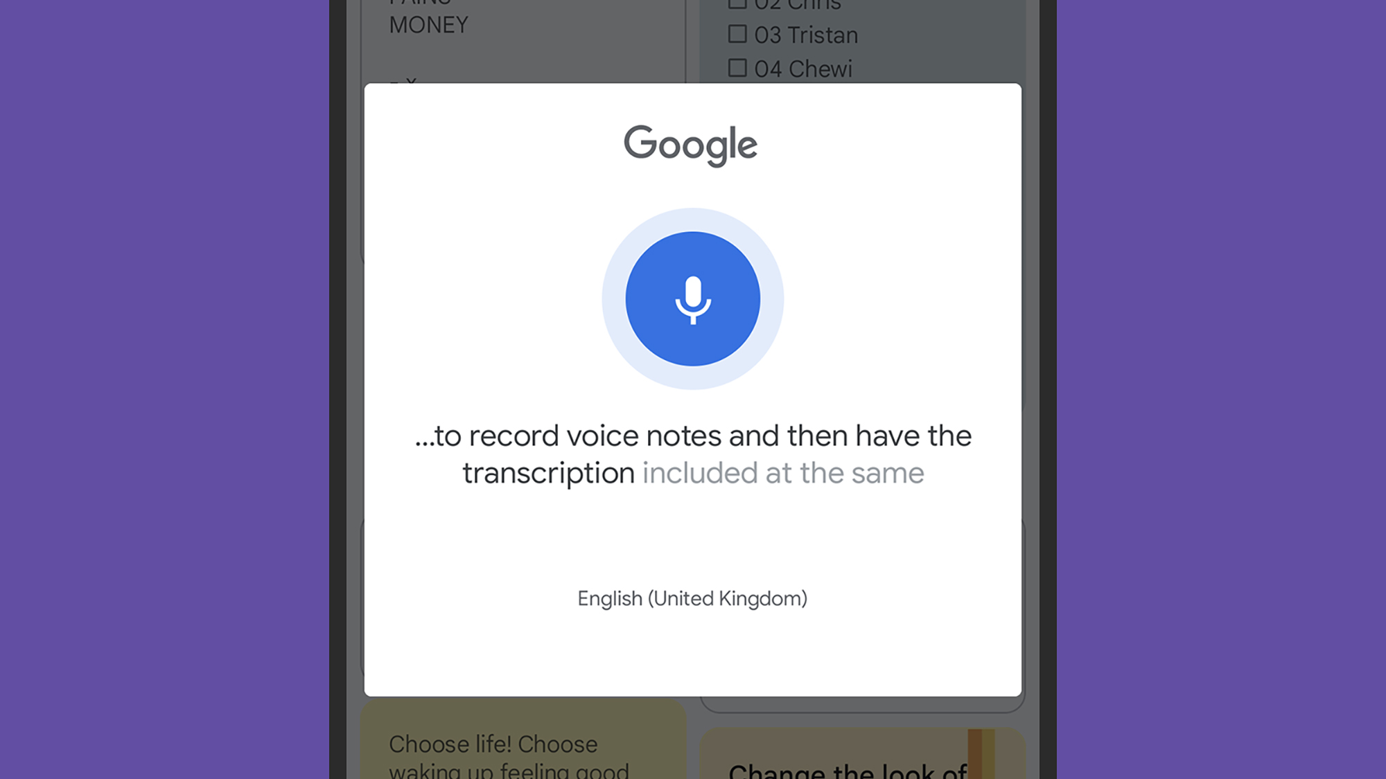 screenshot of google keep with microphone icon