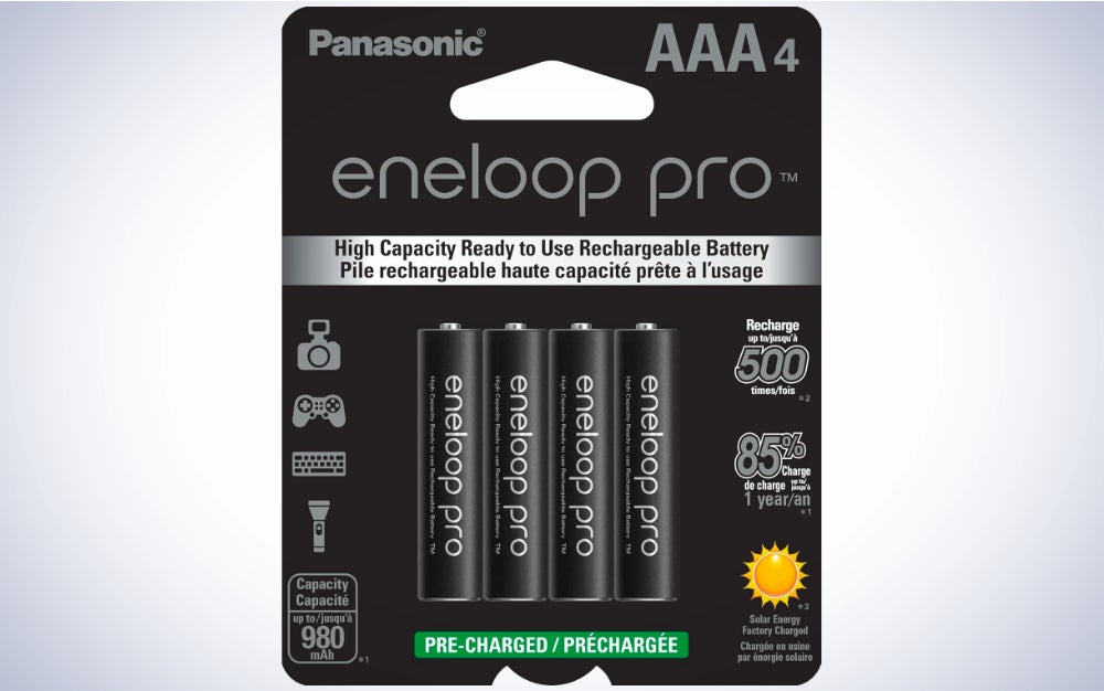 Panasonic Eneloop Pro AA batteries on a plain white background.