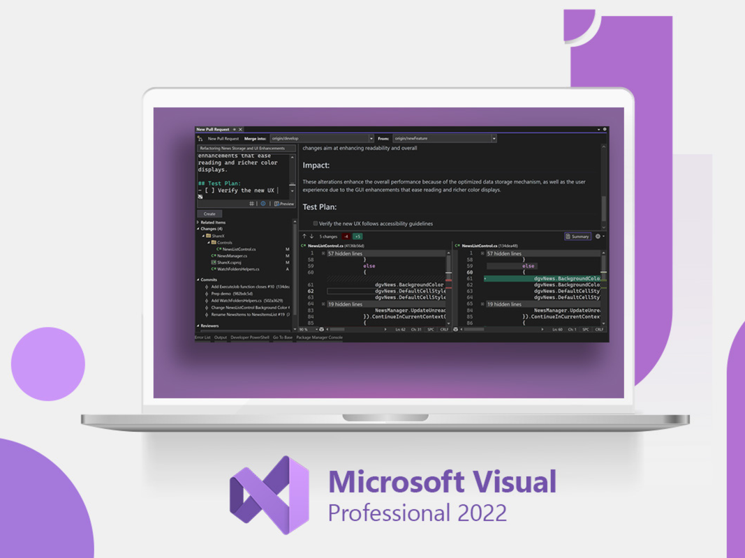 A white laptop running Microsoft Visual Studio Professional 2022.