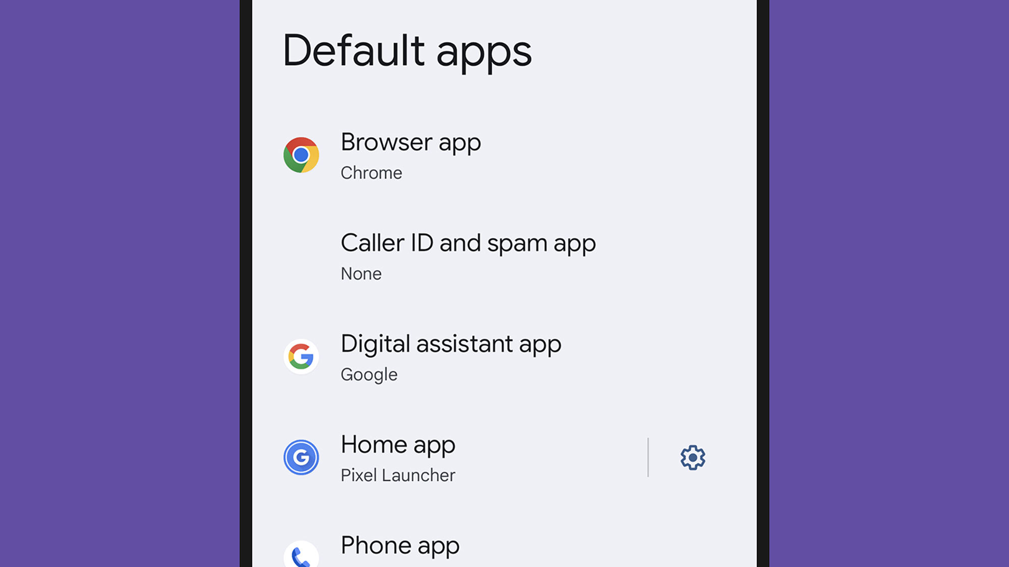 screenshot of android phone's default apps