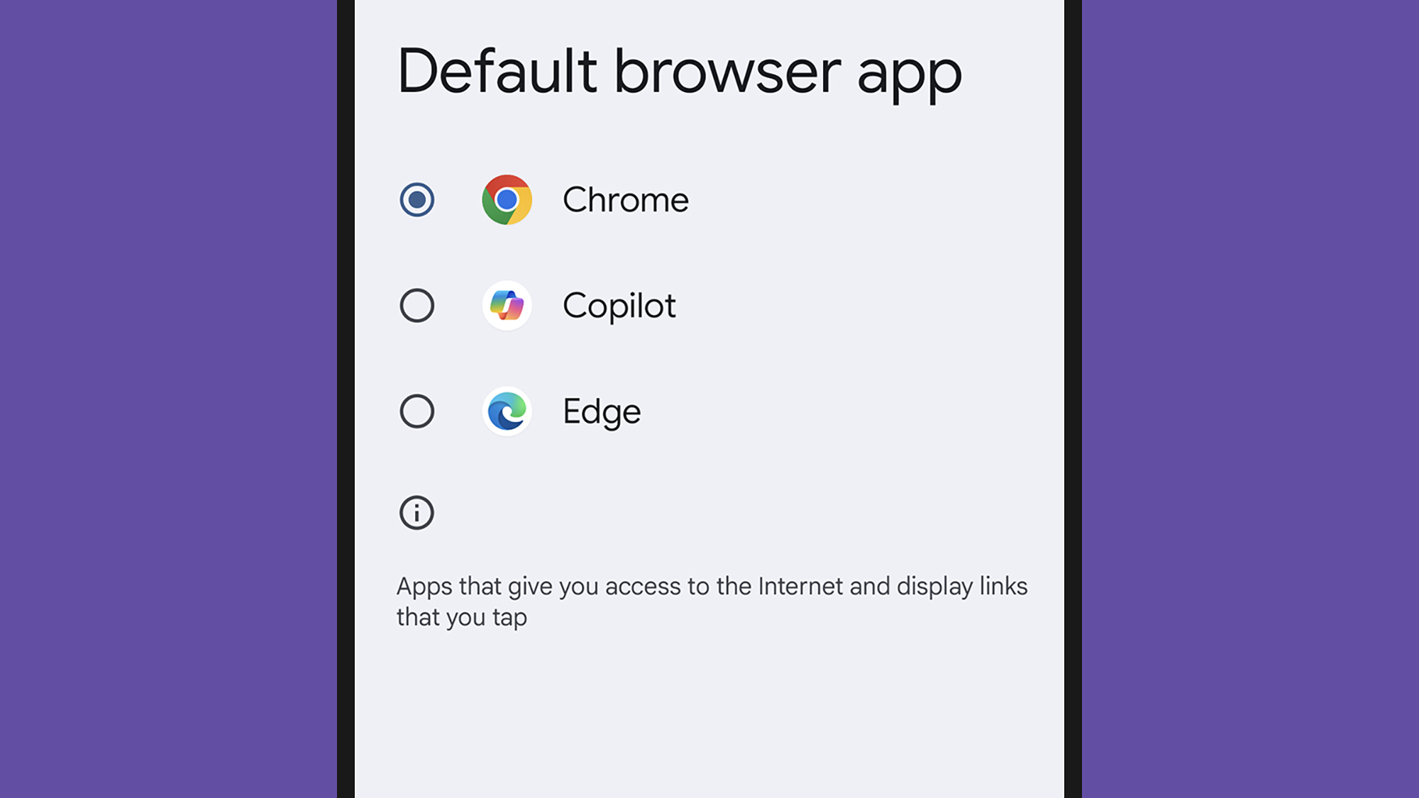 screenshot of android phone with browser options listed