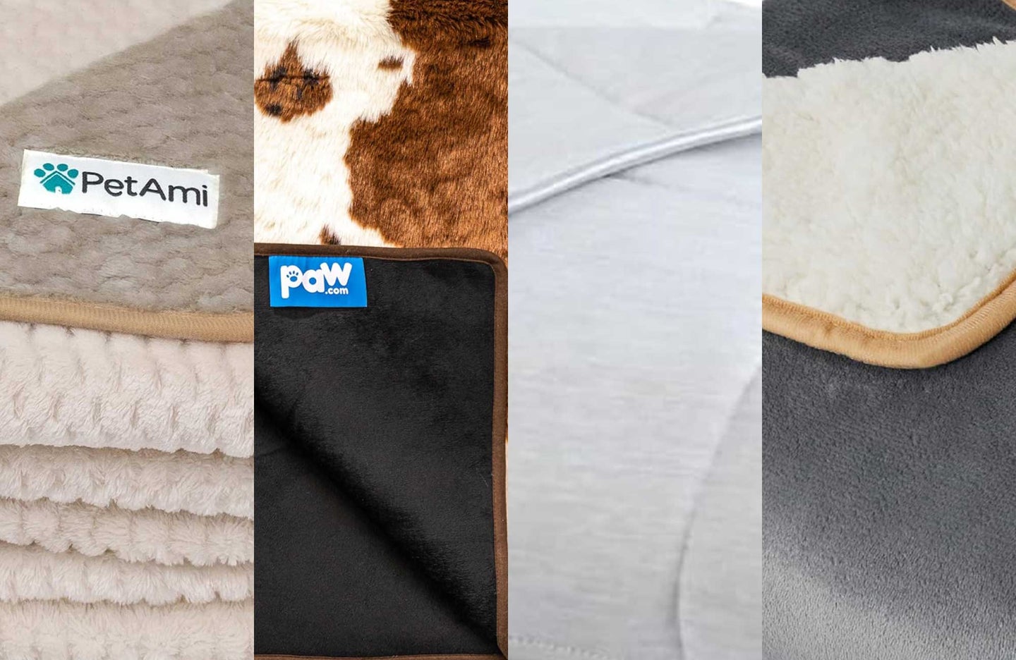 A lineup of the best dog blankets cut into four vertical panels