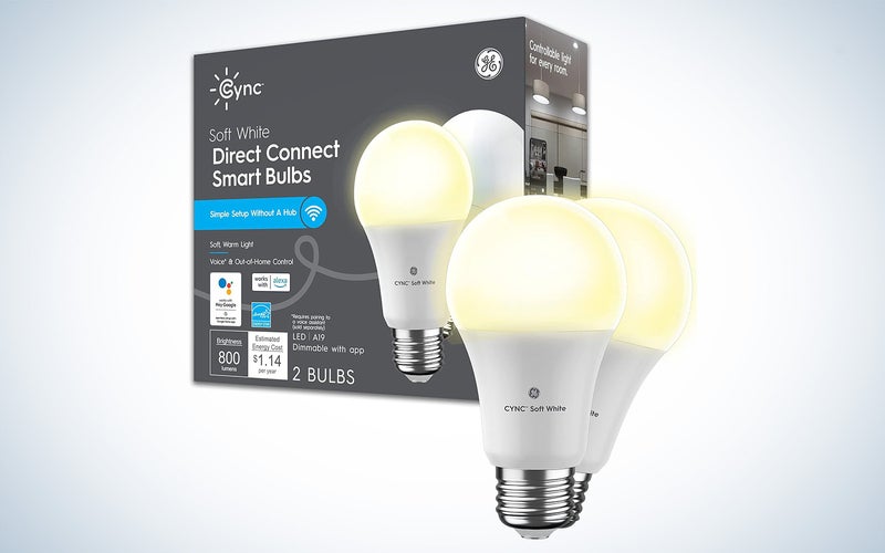 GE CYNC light bulb 2-pack on a plain background