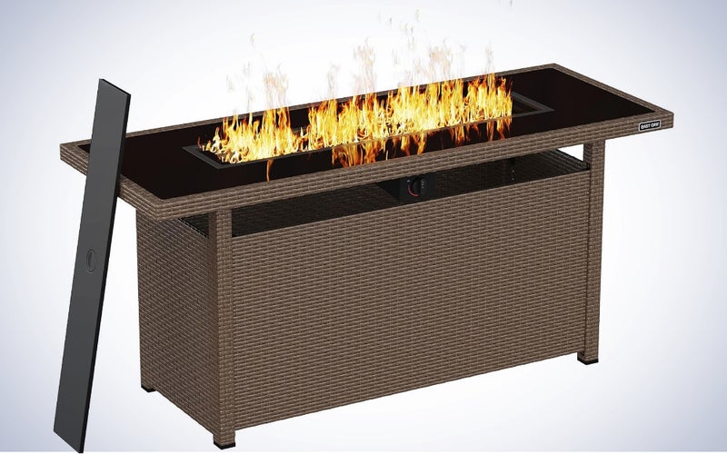 EAST OAK 57 Inch Gas Fire Pit Table on a plain white background.