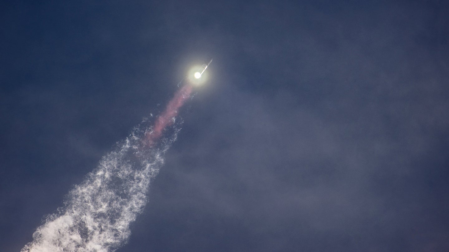 Starship rocket launching during third test