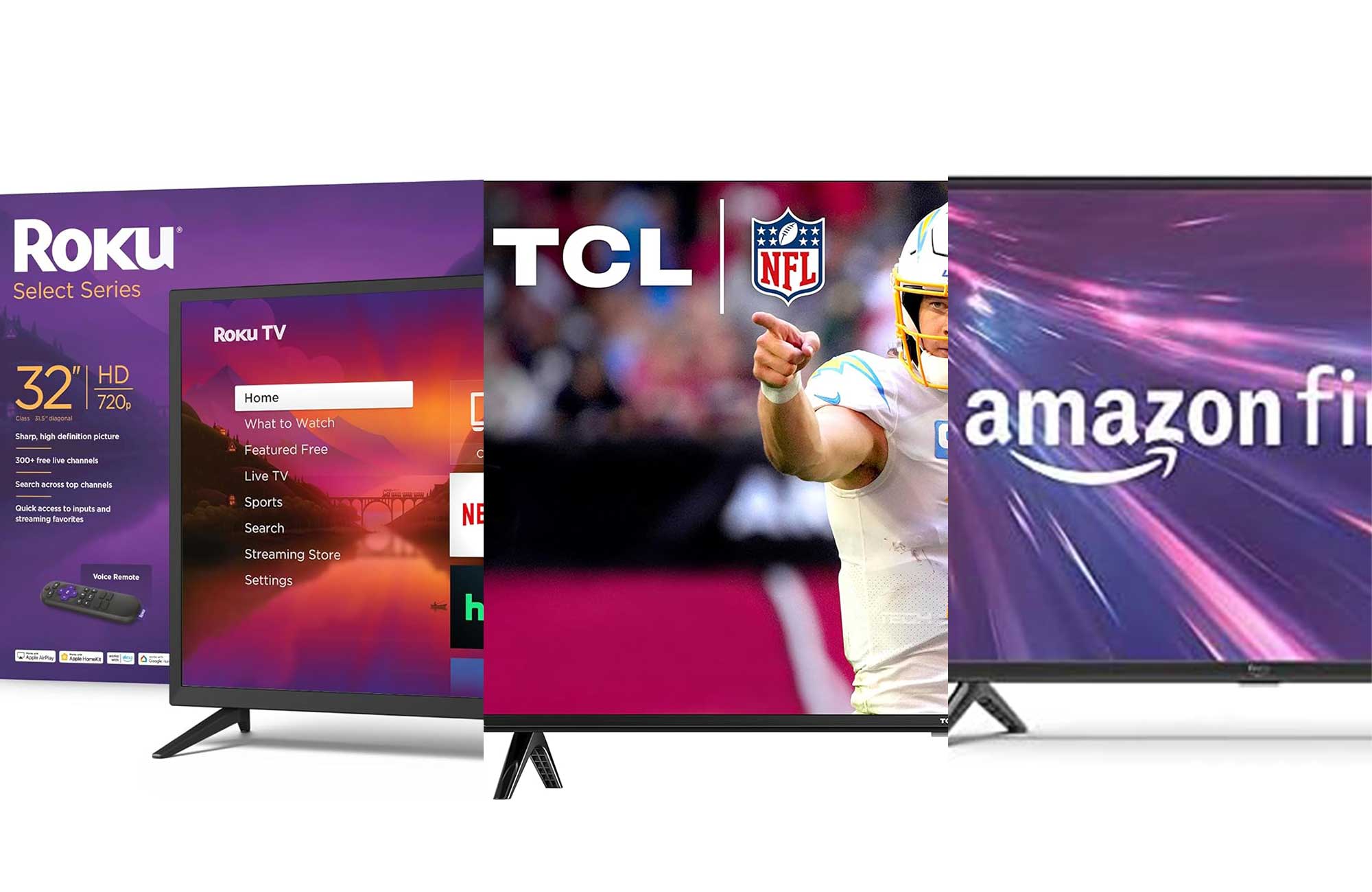 A lineup of the best 32-inch televisions on a white background.