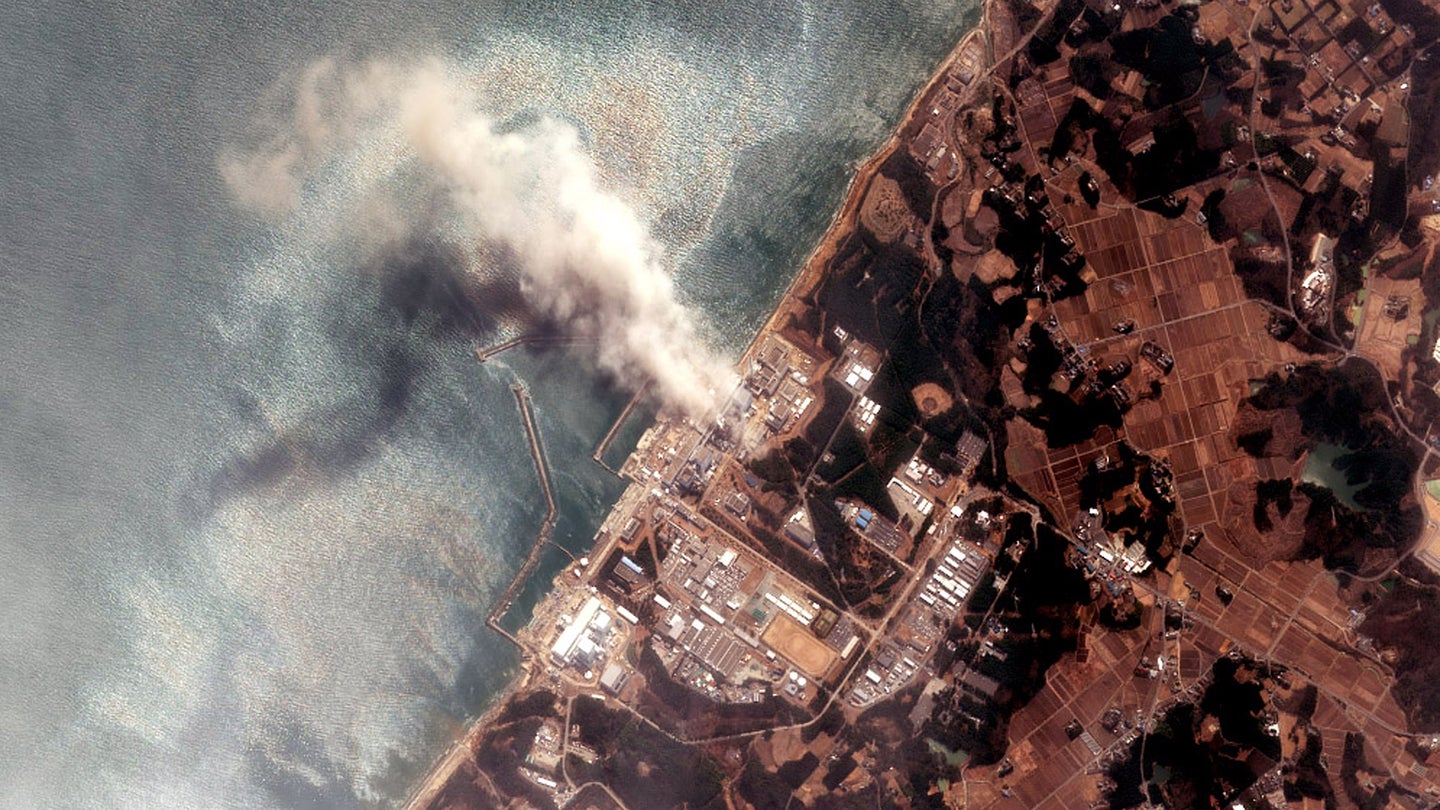Aerial view of Fukushima nuclear reactor meltdown