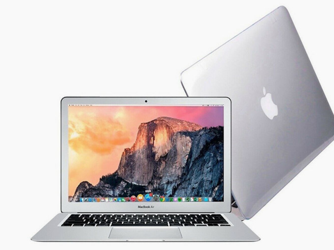 A silver MacBook Air on a plain background.