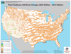 This map shows how plant hardiness zones have shifted northward from the 2012 to the 2023 USDA maps. A half-zone change corresponds to a tan area. Areas in white indicate zones that experienced minimal change. Prism Climate Group, Oregon State University, CC BY-ND