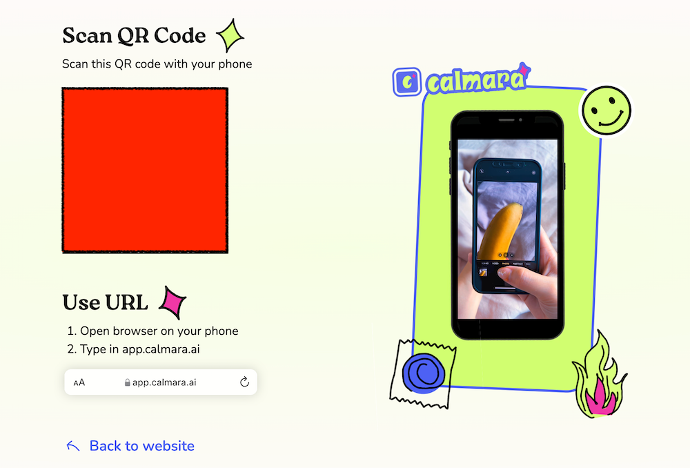 Calmara QR code page screenshot