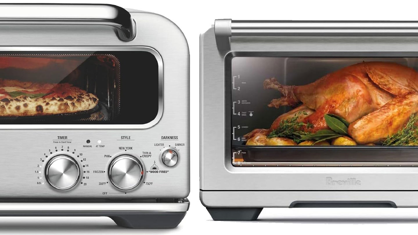 The Breville Pizza Oven next to the Breville Smart Oven on a plain background.
