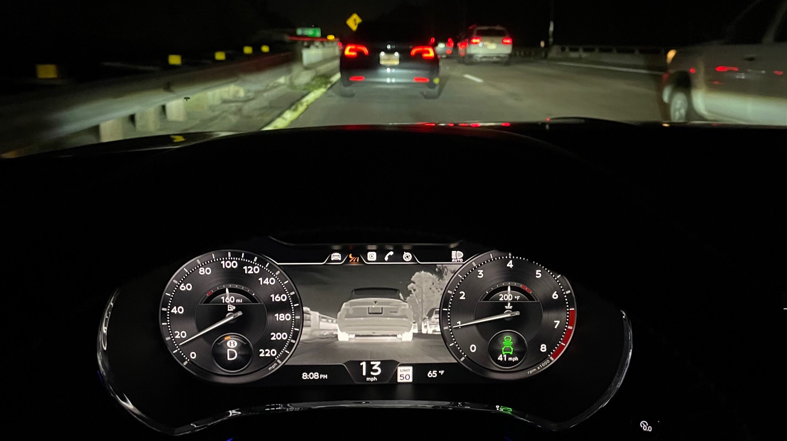bentley in-car screen showing thermal imaging camera highlighting car tires