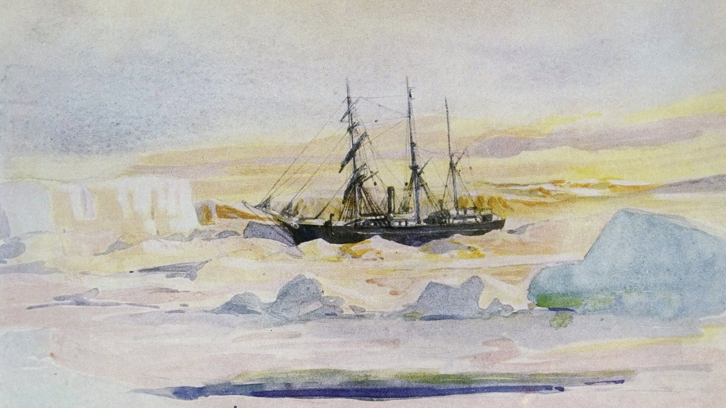 Sir Ernest Shackleton's ship the Nimrod, among the ice in McMurdo's Sound, Antarctica.