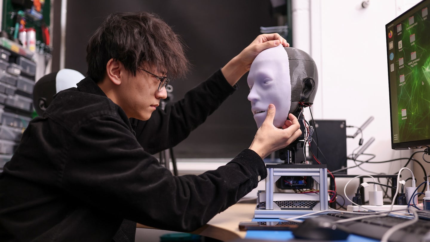 Yuhang Hu working on Emo robot head