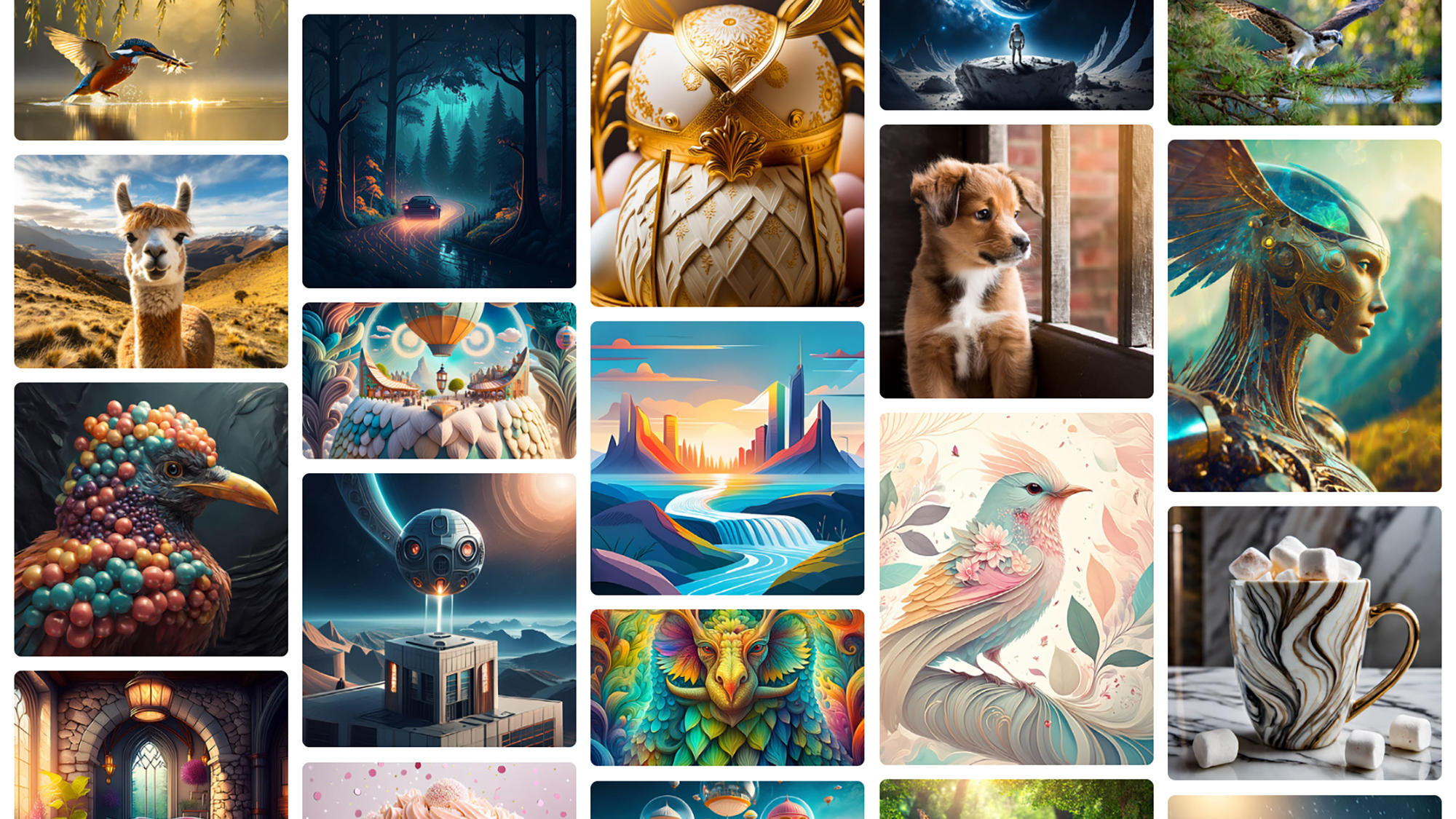 examples of AI art, including animals and mythical creatures