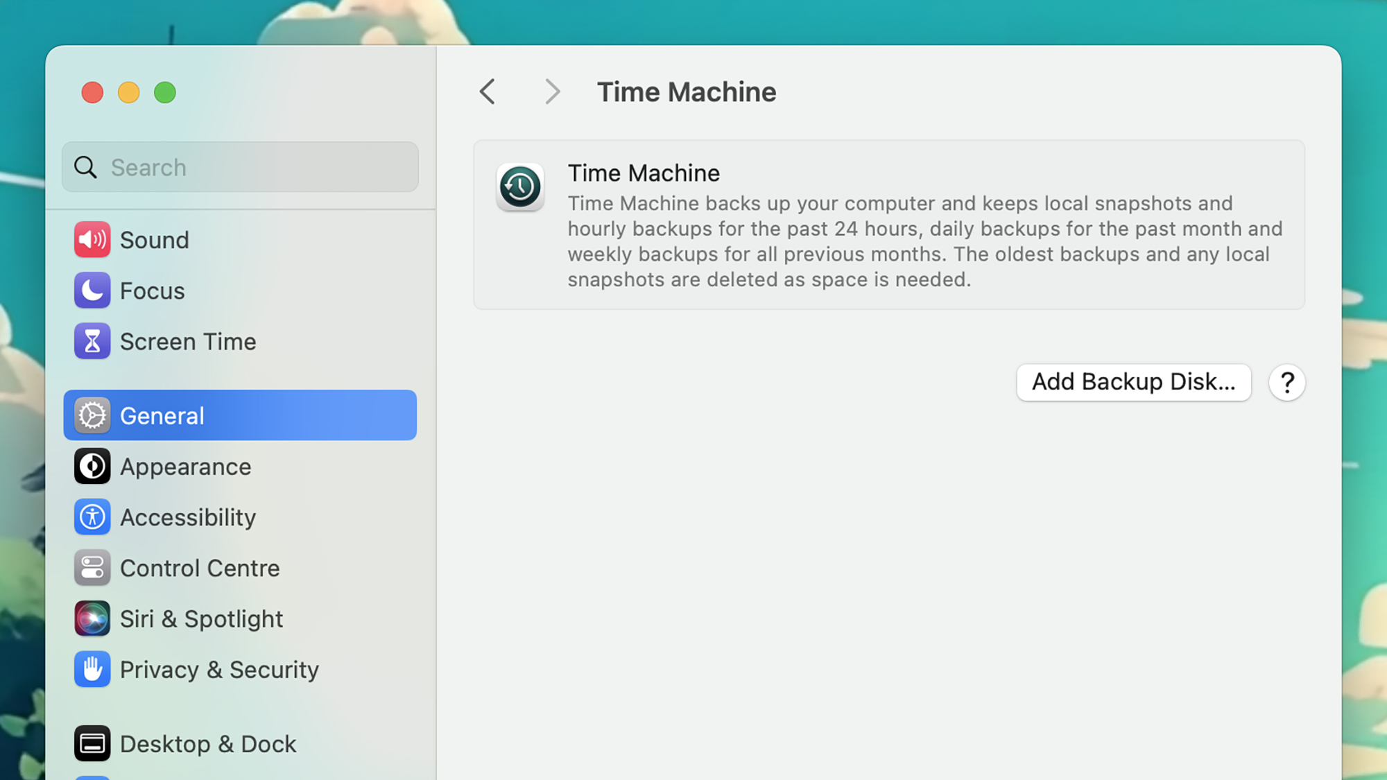 screenshot of Apple's time machine menu