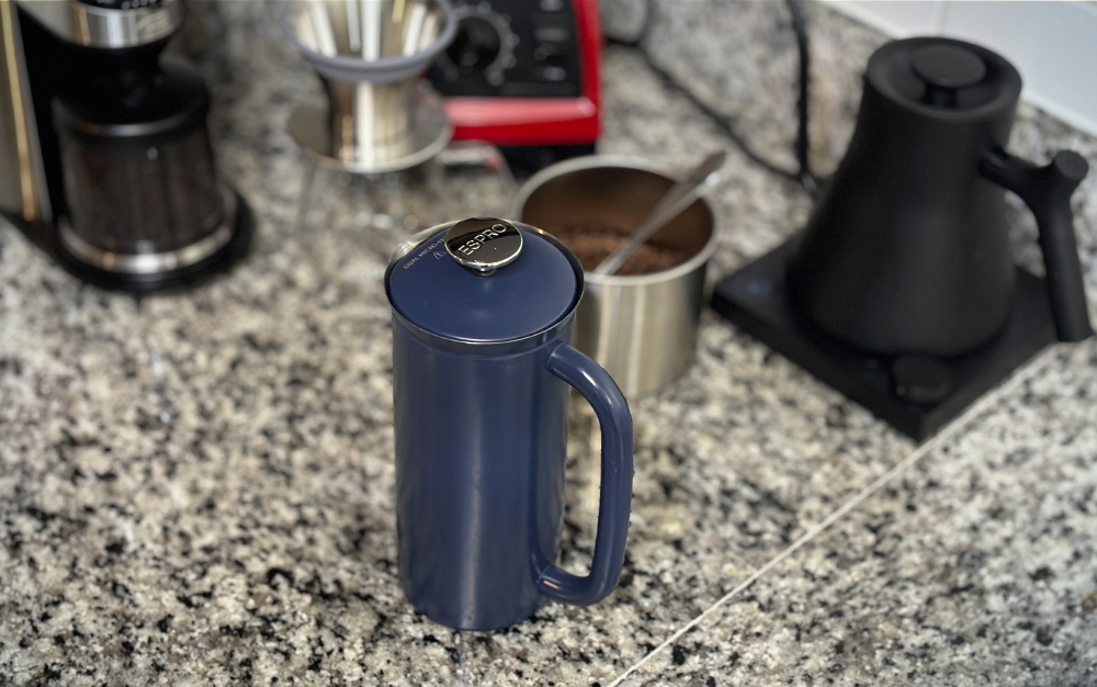 Espro P7 French Press on a countertop.