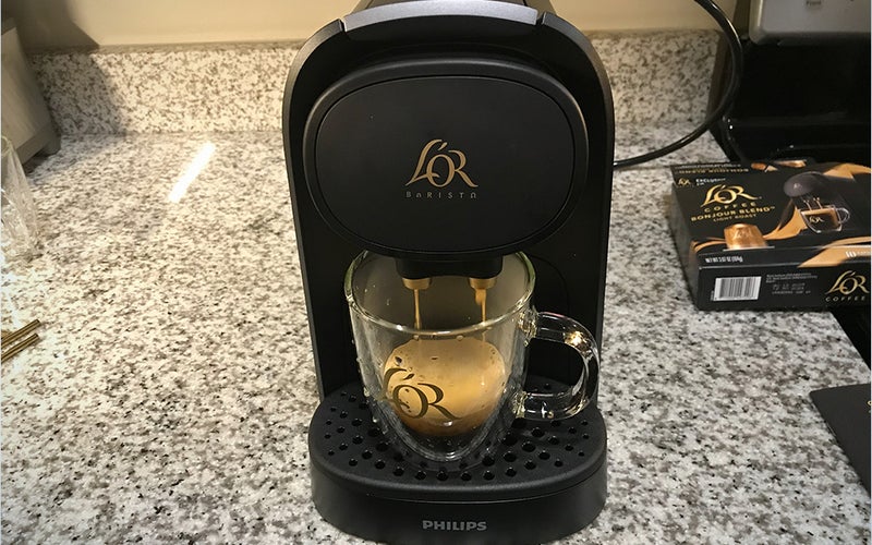 LOR-Barista-single-serve-coffee-maker on a countertop.