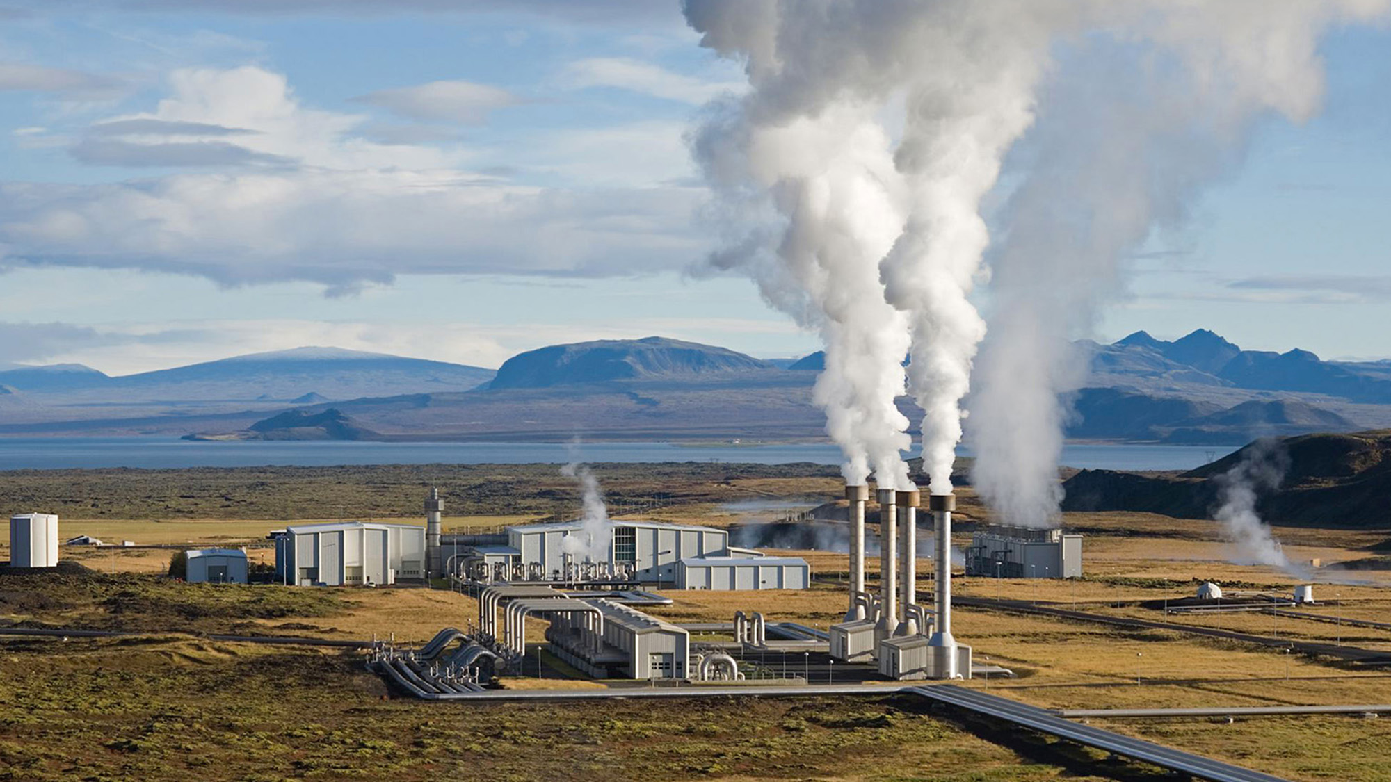 The Nesjavellir Geothermal Power Station. Geothermal power has long been popular in volcanic countries like Iceland, where hot water bubbles from the ground.