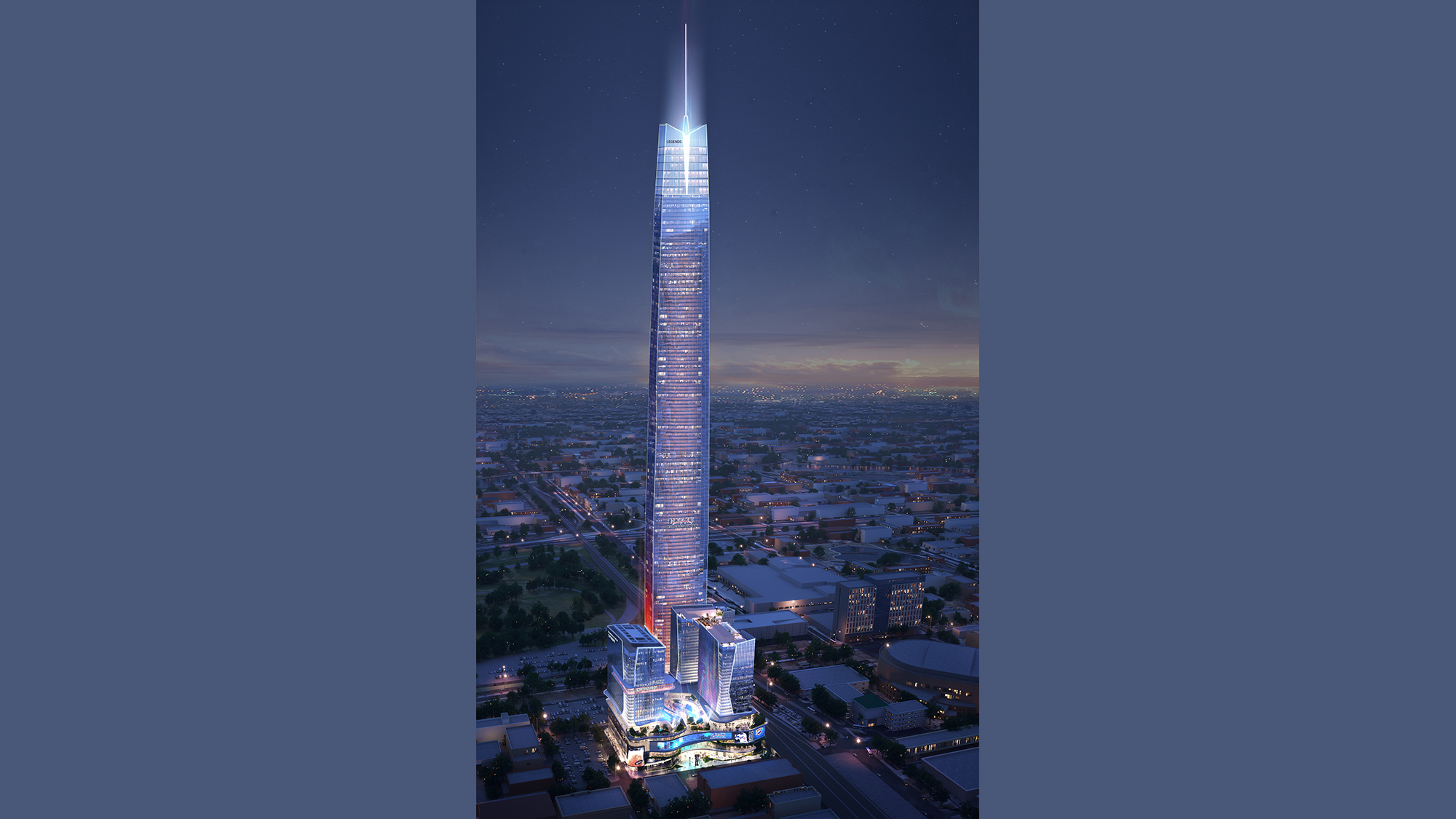 The proposed “Legends Tower” in Oklahoma City could stand 1907 feet tall when completed. 