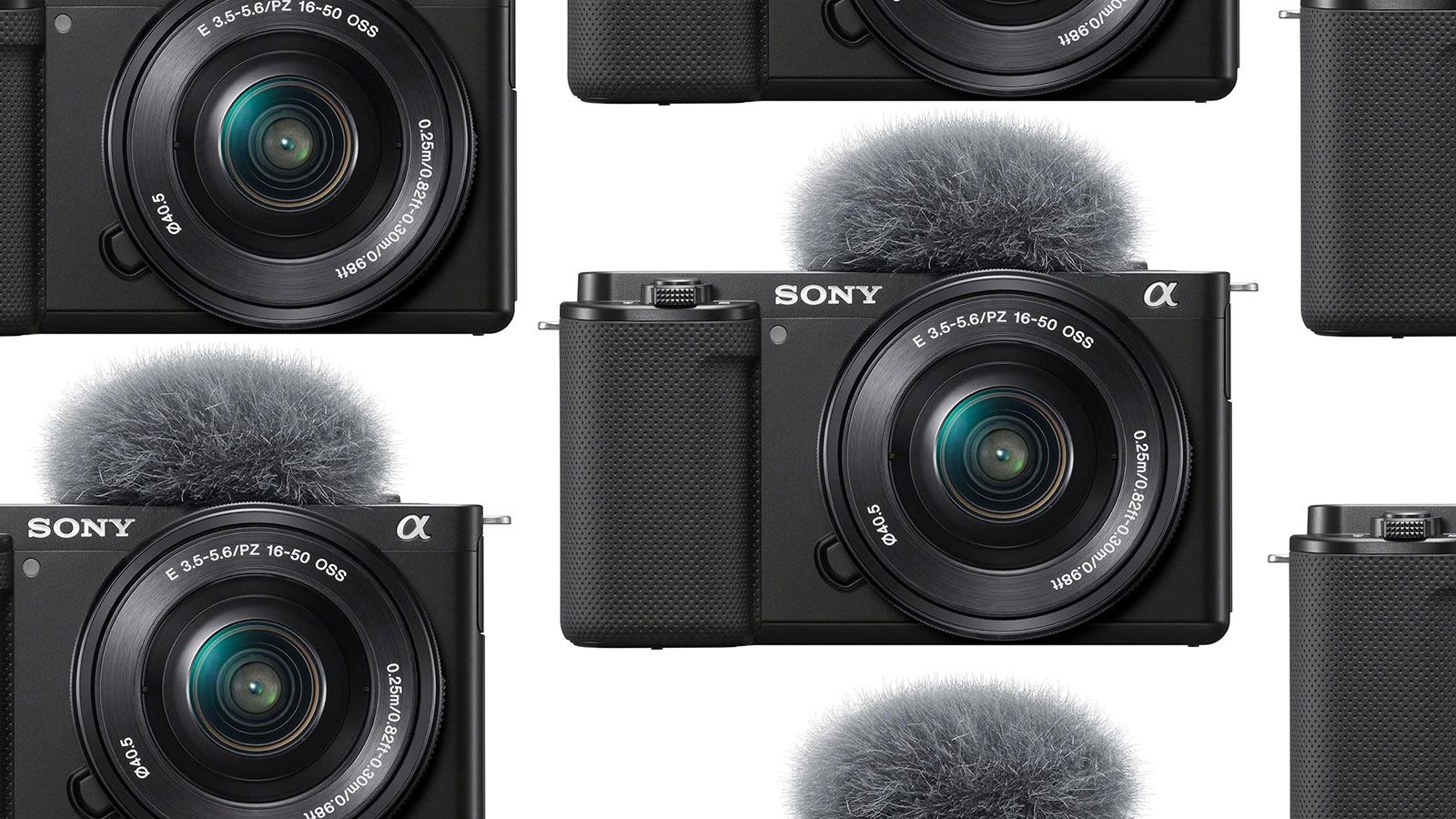 Sony ZV-E10- cameras arranged on a plain background