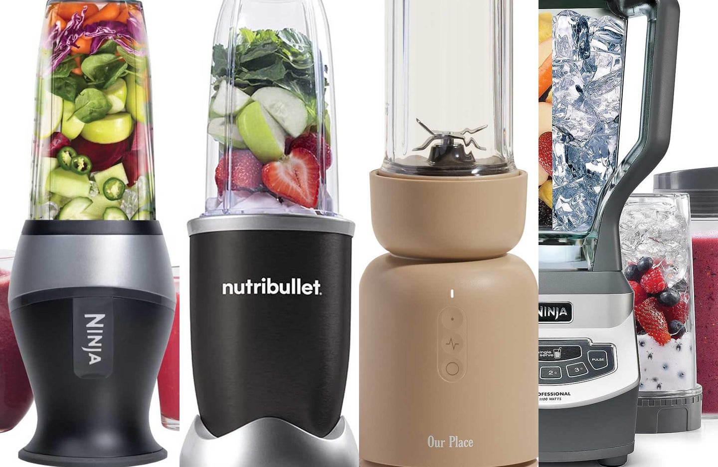 A lineup of the best personal blenders on a plain background.