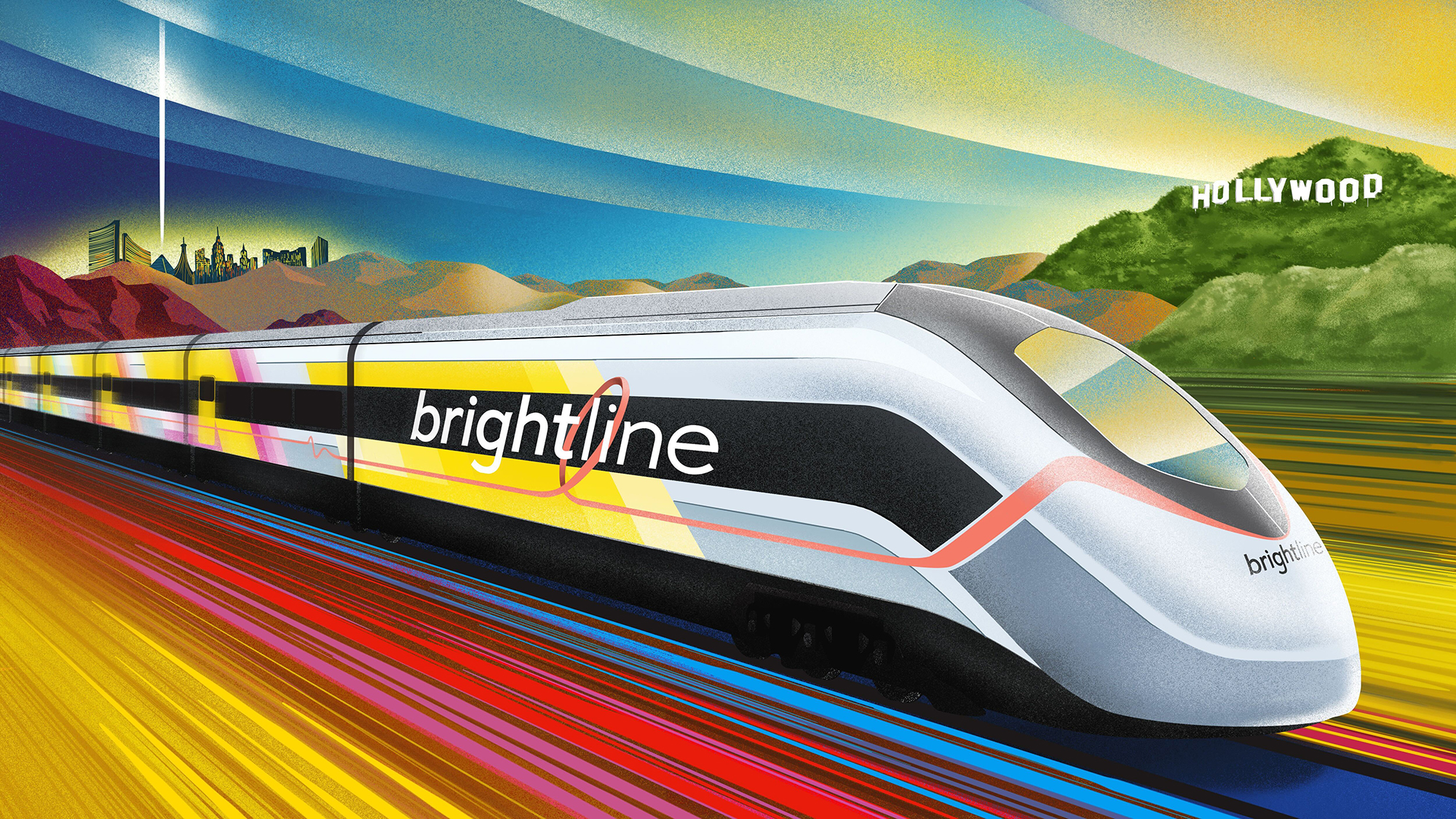 When it’s completed, Brightline estimates its $12 billion high-speed rail could take travelers from Las Vegas to Los Angeles in just over two hours.