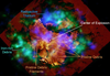 To learn more about the supernova explosion, scientists compared the Webb view of the pristine debris with X-ray maps of radioactive elements that were created in the supernova. They used NASA’s Nuclear Spectroscopic Telescope Array (NuSTAR) data to map radioactive titanium — still visible today — and Chandra to map where radioactive nickel was by measuring the locations of iron. Radioactive nickel decays to form iron. These additional images show NuSTAR in blue, Chandra in purple, Webb/Spitzer in gold and green, and Hubble in yellow. Credit: X-ray: NASA/CXC/SAO, NASA/JPL/Caltech/NuStar; Optical: NASA/STScI/HST; IR: NASA/STScI/JWST, NASA/JPL/CalTech/SST; Image Processing: NASA/CXC/SAO/J. Schmidt, K. Arcand, and J. Major